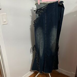NWT Current Mood Dark Blue Denim Skirt with Lace-Up Detail